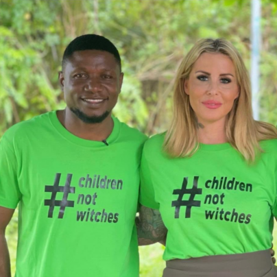 Photo of Anja and David with statement # Children Not Witches