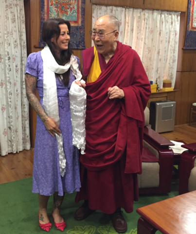 Here Anja Lovén is meeting Dalai Lama